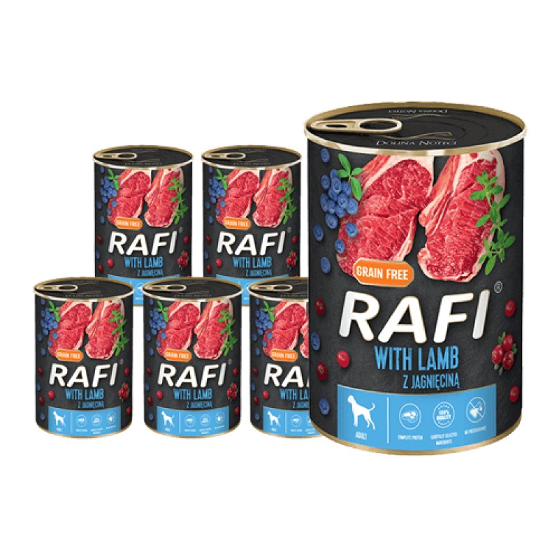 Rafi Tea Rafi Mokra Karma dla Psów z Jagnięcina, Żurawiną i Borówką Puszka ...