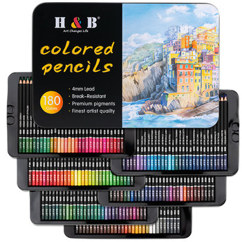 RAGI Duży Zestaw Kredek Ołówkowych do Rysowania Premium w Metalowym Etui 180 sztuk - Ragi