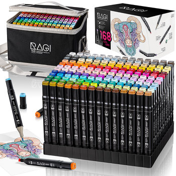 Ragi, Markery Alkoholowe 168 szt, Dwustronne Mazaki Flamastry Pisaki, Torba + PODSTAWKA - Ragi