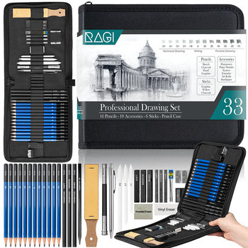 RAGI Zestaw do Rysowania Szkicowania Profesjonalny zestaw ołówków 33w1 Węgiel Ołówki w Etui - Ragi