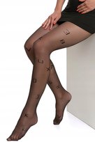 Rajstopy Czarne Matowe Cleo Bezpalcowe Damskie Wzór Literki 20 Den Moraj R2