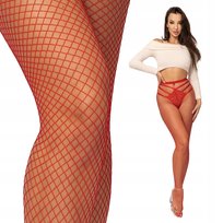 Rajstopy KABARETKI czerwone  eleganckie modne ONE SIZE