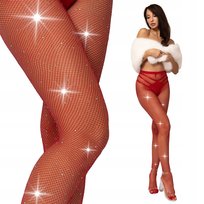 Rajstopy KABARETKI czerwone kryształki CYRKONIE eleganckie ONE SIZE