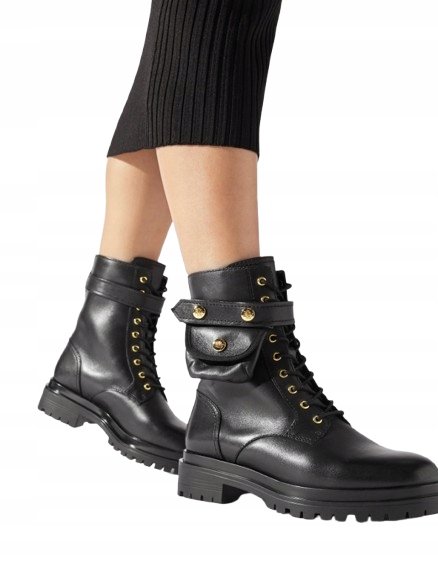 Ralph Lauren RALPH LAUREN CZARNE BOTKI SKÓRZANE Z KIESZONKĄ I ĆWIEKAMI 37 3DA