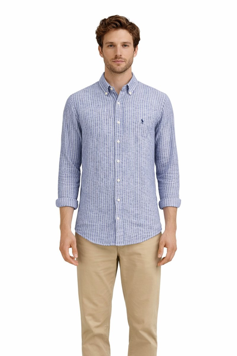 Ralph Lauren RALPH LAUREN KOSZULA MĘSKA CASUAL W BIAŁO-NIEBIESKĄ KRATĘ L I3A