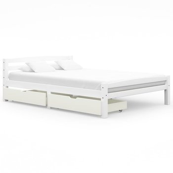 Rama łóżka biała, drewno sosnowe, z 2 szufladami, 140x200 cm - vidaXL