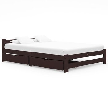 Rama łóżka, ciemnobrązowa, sosna, z 2 szufladami, 180x200 cm - vidaXL