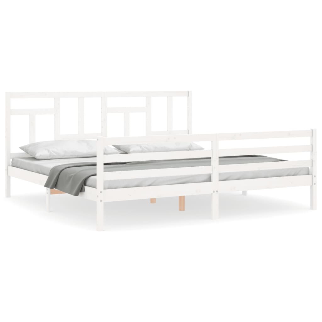 Фото - Ліжко VidaXL Rama łóżka z wezgłowiem, biała, 200x200 cm, lite d 