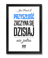 Ramka obraz na ścianę do kuchni mieszkania z cytatem papież Jan Paweł II niebieski akcent czarna rama 23,5x32 cm