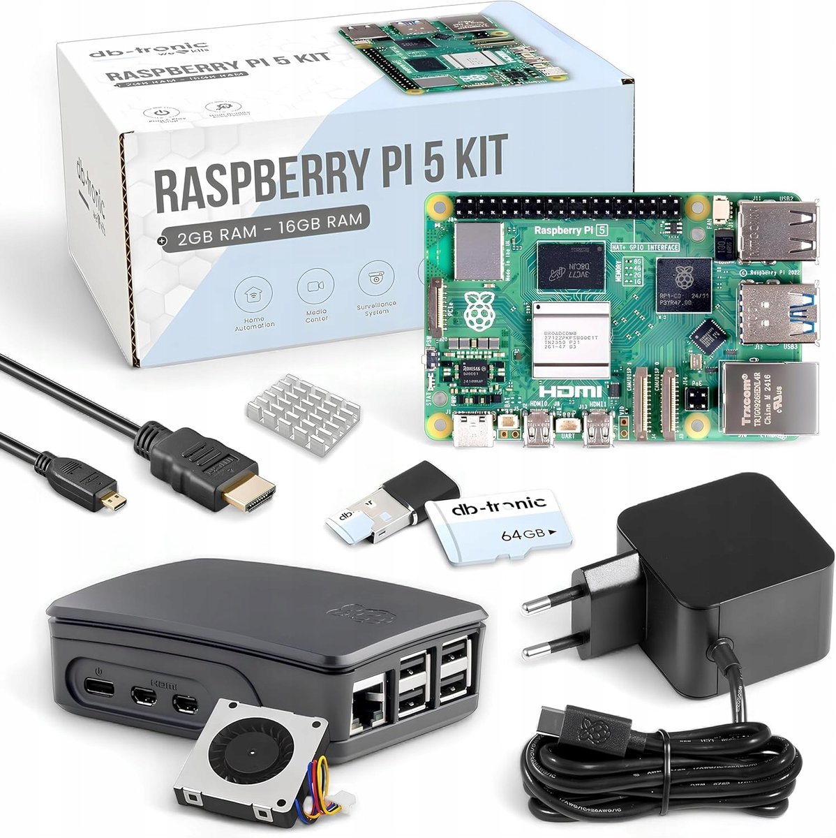 Raspberry Pi 5 8 GB zestaw startowy 64 GB zasilacz 27 W obudowa micro ...