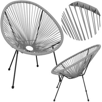 Ratannowe fotele ogrodowe, zestaw 2 szt. ażurowe krzesła owalne wys. 87 cm na zewnątrz, szare - Springos