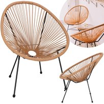 Ratannowy fotel ogrodowy, ażurowe krzesło owalne na zewnątrz, beżowe