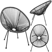 Ratannowy fotel ogrodowy, wys. 87 cm ażurowe krzesło owalne na zewnątrz, szary