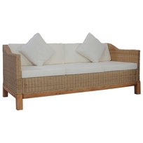 Rattanowa kanapa 3-osobowa z poduszkami, naturalny / AAALOE