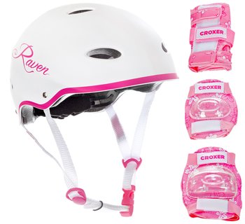 Raven, Zestaw Kask  F511 Pink XS + ochraniacze Croxer - Raven