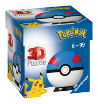 Ravensburger, puzzle 3D, Kula Pokemon niebieska, 54 el. Ravensburger