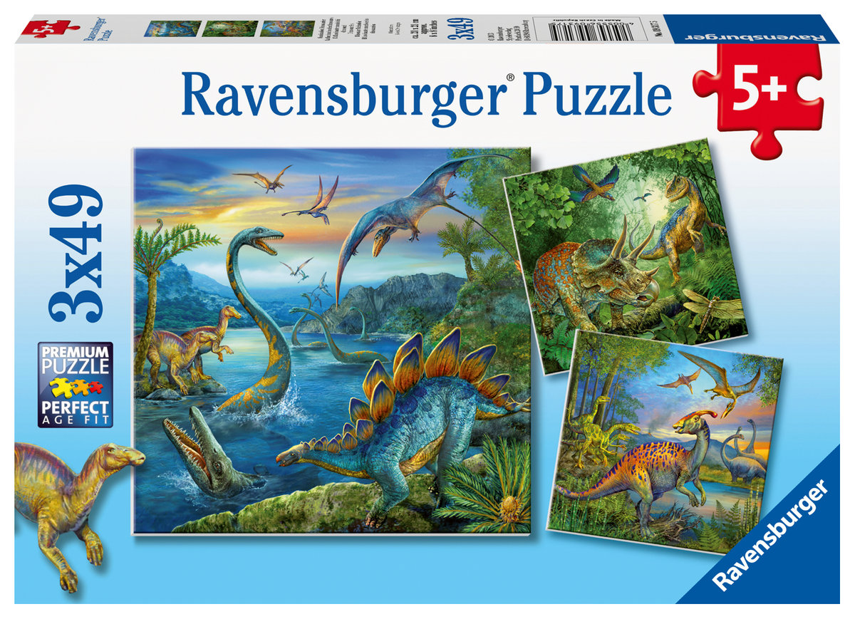 Ravensburger, puzzle, Fascynujący Świat Dinozaurów, 3x49 el.