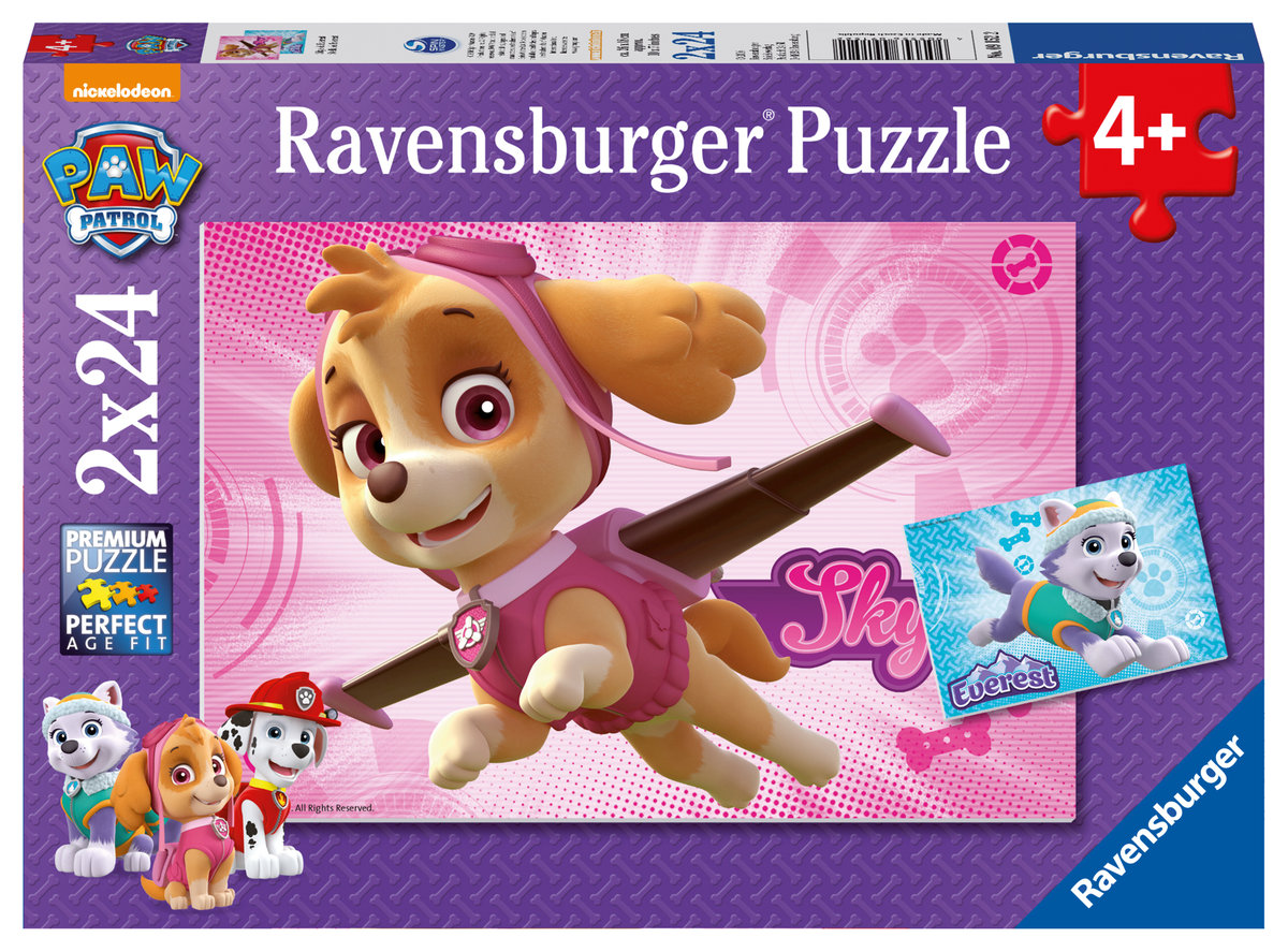 Ravensburger, puzzle, Psi Patrol, Skye i Everest, 2x24 el.