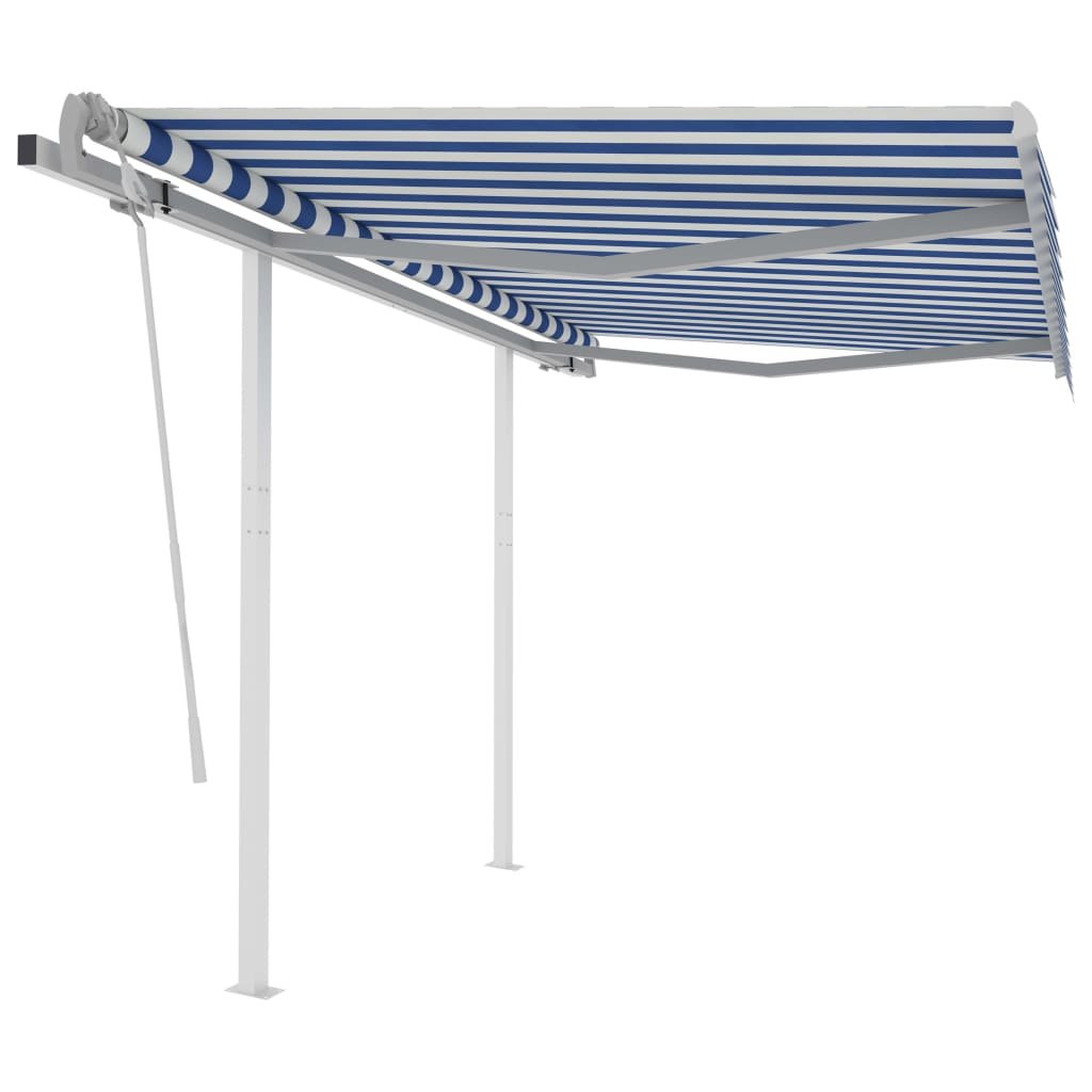 Фото - Пляжна парасоля VidaXL Ręcznie zwijana markiza z słupkami, 3,5x2,5 m, niebiesko-biała 