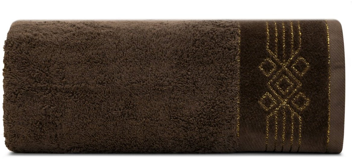 Zdjęcia - Ręcznik  bawełniany, 50x90, brązowy z bordiurą, R173-04