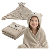 Ręcznik dla dzieci z kapturem brązowy miś z guzikami