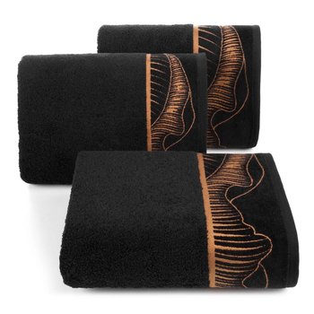 Ręcznik kąpielowy 50x90 czarny 500 g/m2 elegancki zdobiony żakardowym geometrycznym złotym wzorem w liście - Eurofirany