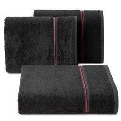 Ręcznik kąpielowy 50x90 czarny z różowym pasem 500 g/m2 z włókien bambusowych elegancki z haftem - Eurofirany