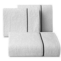 Ręcznik kąpielowy 70x140 biały z czarnym pasem 500 g/m2 z włókien bambusowych elegancki z haftem - Eurofirany