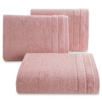 Ręcznik kąpielowy pudrowy różowy 70x140 frotte 500g/m2 elegancki z welwet bordiurą w pasy, bardzo delikatny i miękki Damla - Eurofirany