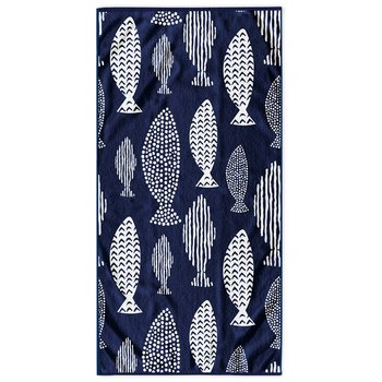 Ręcznik plażowy 100% bawełna, Decoking, dwustronny, jakość Premium, wzór FISH, 90x180 cm, niebieski - DecoKing