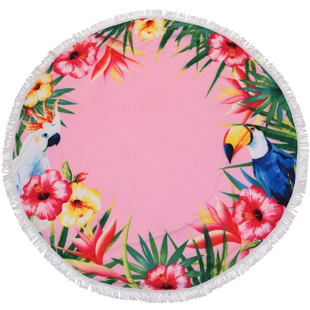 Zdjęcia - Ręcznik  plażowy okrągły z egzotycznym wzorem, kolor różowy Ø 150 cm