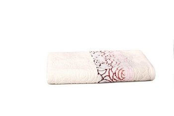 Ręcznik Rosso 70x140 kremowy frotte 500 g/m2 jednobarwny żakardowy z bordiurą o motywie różyczek - Faro