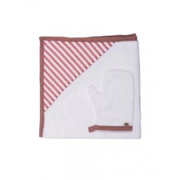 Ręcznik z kapturkiem, 76x76 cm + myjka Pink Stripes, Baby Bites Urwisek Lisek - Baby Bites