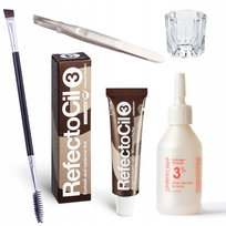 Refectocil, Eyelash And Eyebrow Tint, zestaw do henny rzęs i brwi - henna brązowa, pędzelek, woda utleniona, pęseta Refectocil