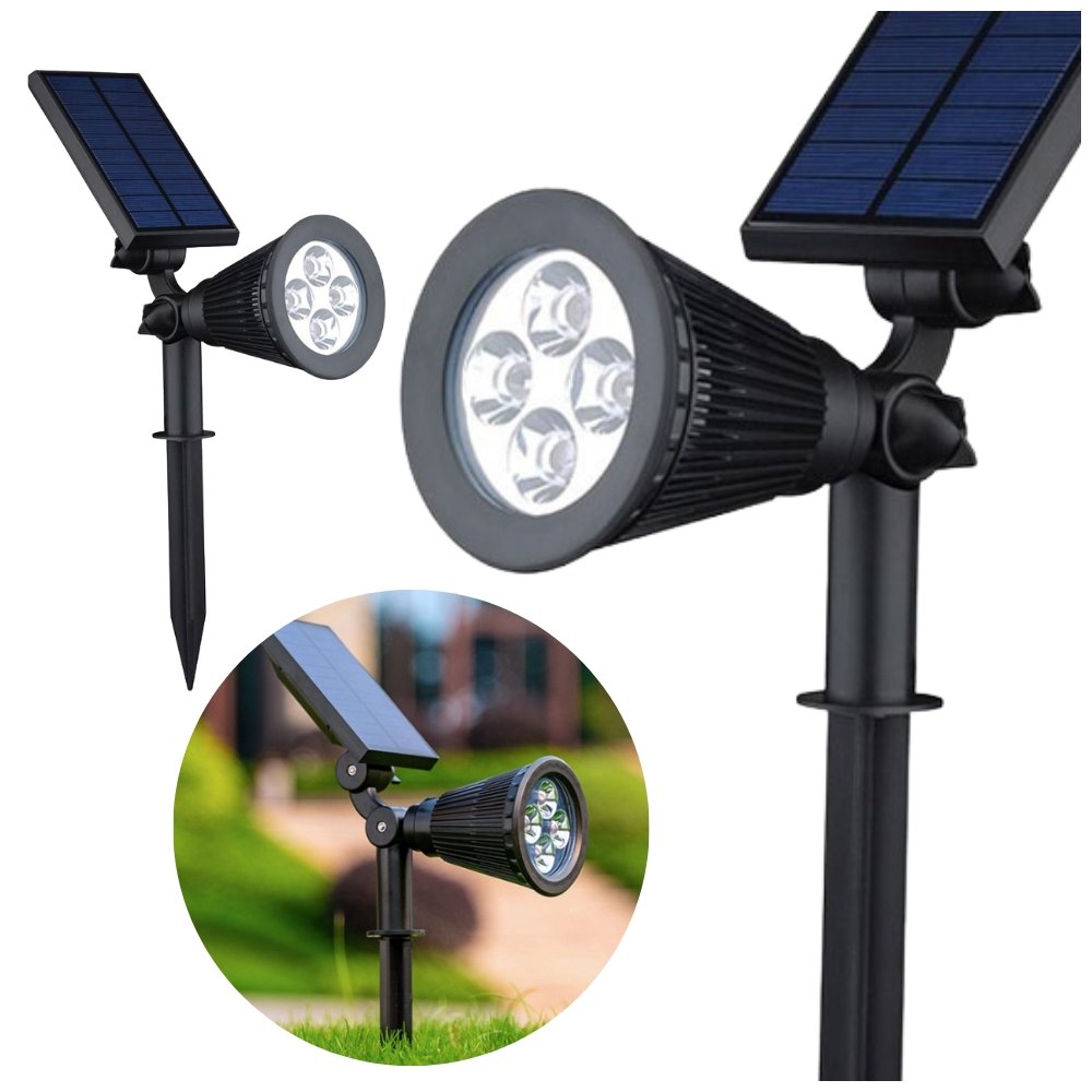 Zdjęcia - Naświetlacz LED / lampa zewnętrzna Reflektor Lampa Solarna Czarna Wbijana 4Led Ip65