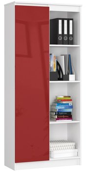 Regał 80 cm biurowy 1 drzwi 8 półek - Biały Czerwony Połysk - FABRYKA MEBLI AKORD
