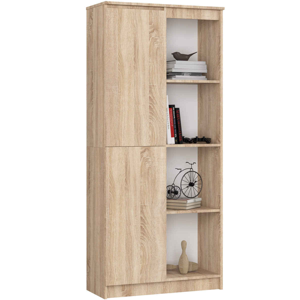Regał 80 cm biurowy 1 drzwi 8 półek - Dąb Sonoma