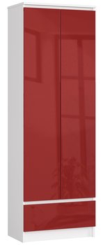 Regał biurowy 60 cm 2 drzwi 1 szuflada szafa zamykana - Biały Czerwony Połysk - FABRYKA MEBLI AKORD
