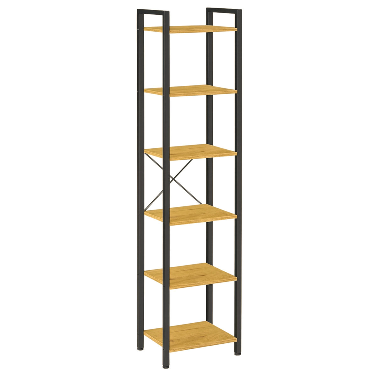 Regał industrialny loft wysoki 6 półek dąb czarny metal 187x40x30 ...