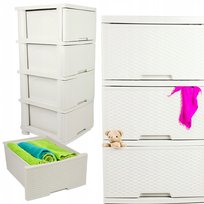 Regał Łazienkowy Ecru Komoda Stojak Słupek Szafka Z 4 Koszami Rattanowa