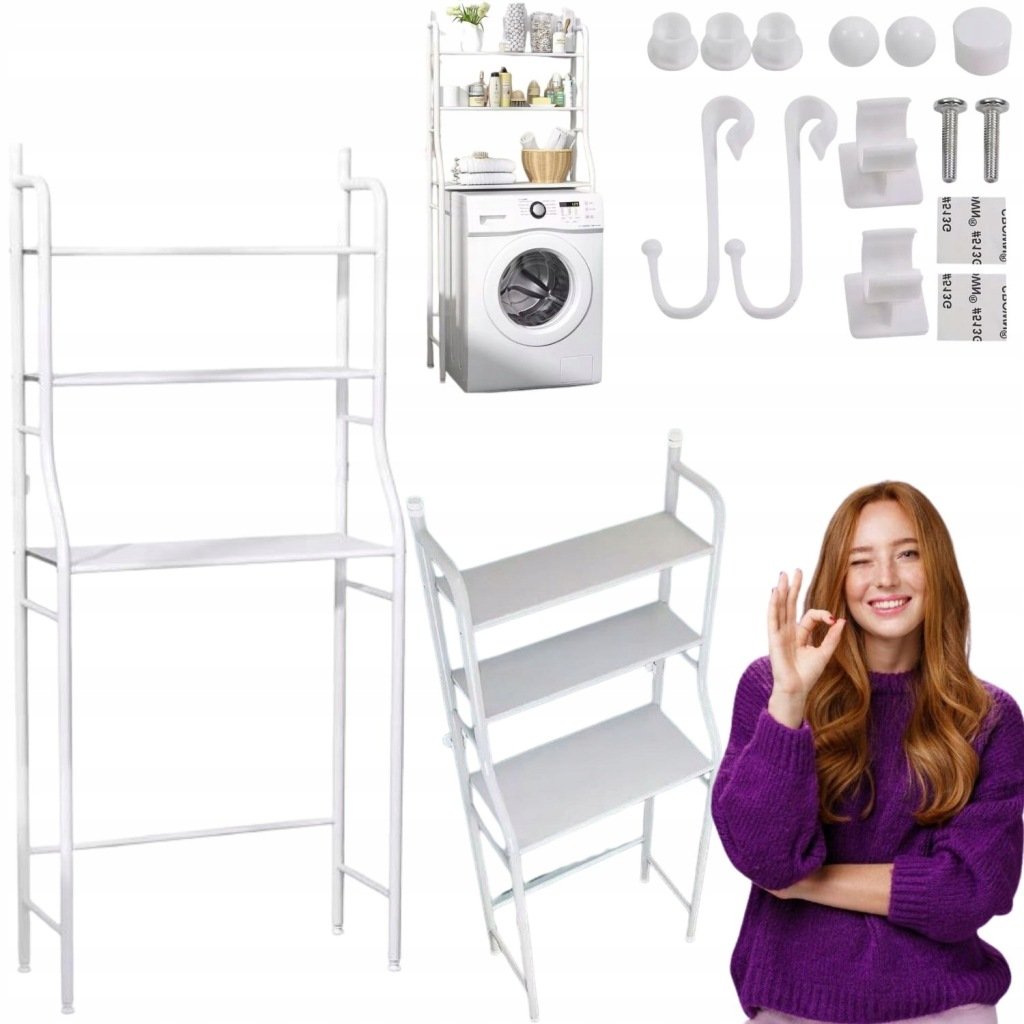REGAŁ ŁAZIENKOWY METALOWY SZAFKA NAD TOALETĘ PRALKĘ LOFT STABILNY 158 CM