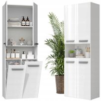 Regał Łazienkowy Stojący 60 cm Szafka z Koszami na Pranie Biały Połysk