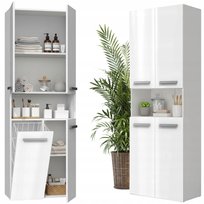 Regał Łazienkowy Stojący 60cm Kosz Na Pranie Półki Szafka Biały Połysk