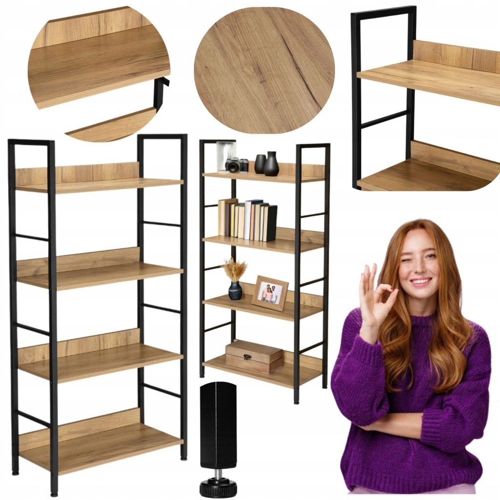 REGAŁ NA OZDOBY KSIĄŻKI METALOWY DRABINKOWY ŁAZIENKOWY LOFT DREWNIANY 125CM