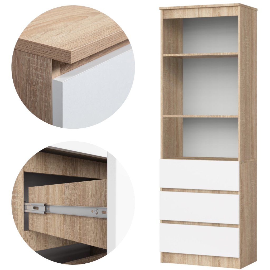 Regał NOVO R60 3SZ 2P dąb sonoma / biały mat 180x60 cm – nowoczesny ...