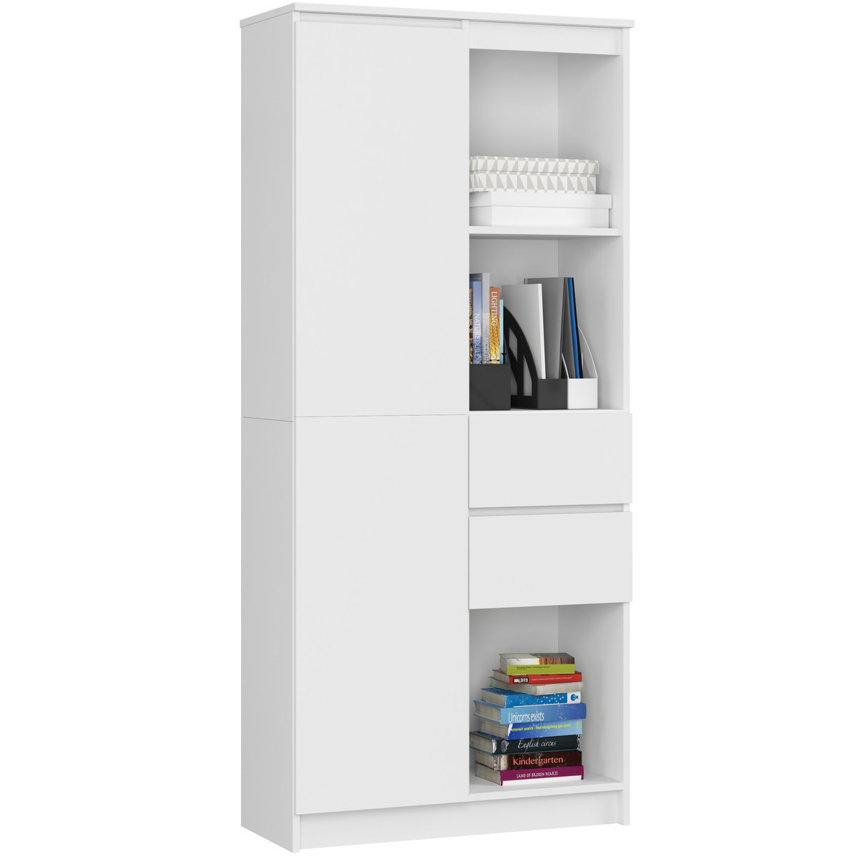 Regał R15 80 cm biurowy 1 drzwi 2 szuflady 7 półek - Biały