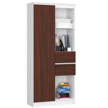 Regał R15 80 cm biurowy 1 drzwi 2 szuflady 7 półek - Biały Wenge - FABRYKA MEBLI AKORD