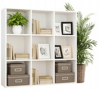 Regał Stojący Otwarty Duży Skandynawski Komoda Na Książki Biały 9 Półek