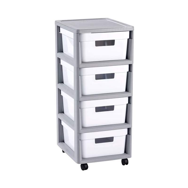 Regał z 4 szufladami Infinity 30 x 36 x 69 cm szaro-biały CURVER