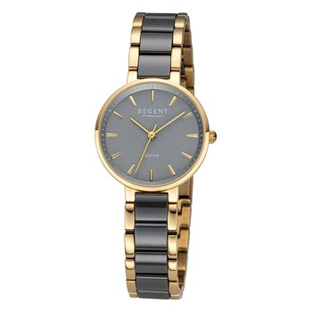 Regent damski zegarek analogowy z ceramiczną bransoletką w kolorze złotym czarnym URF1465 - Regent